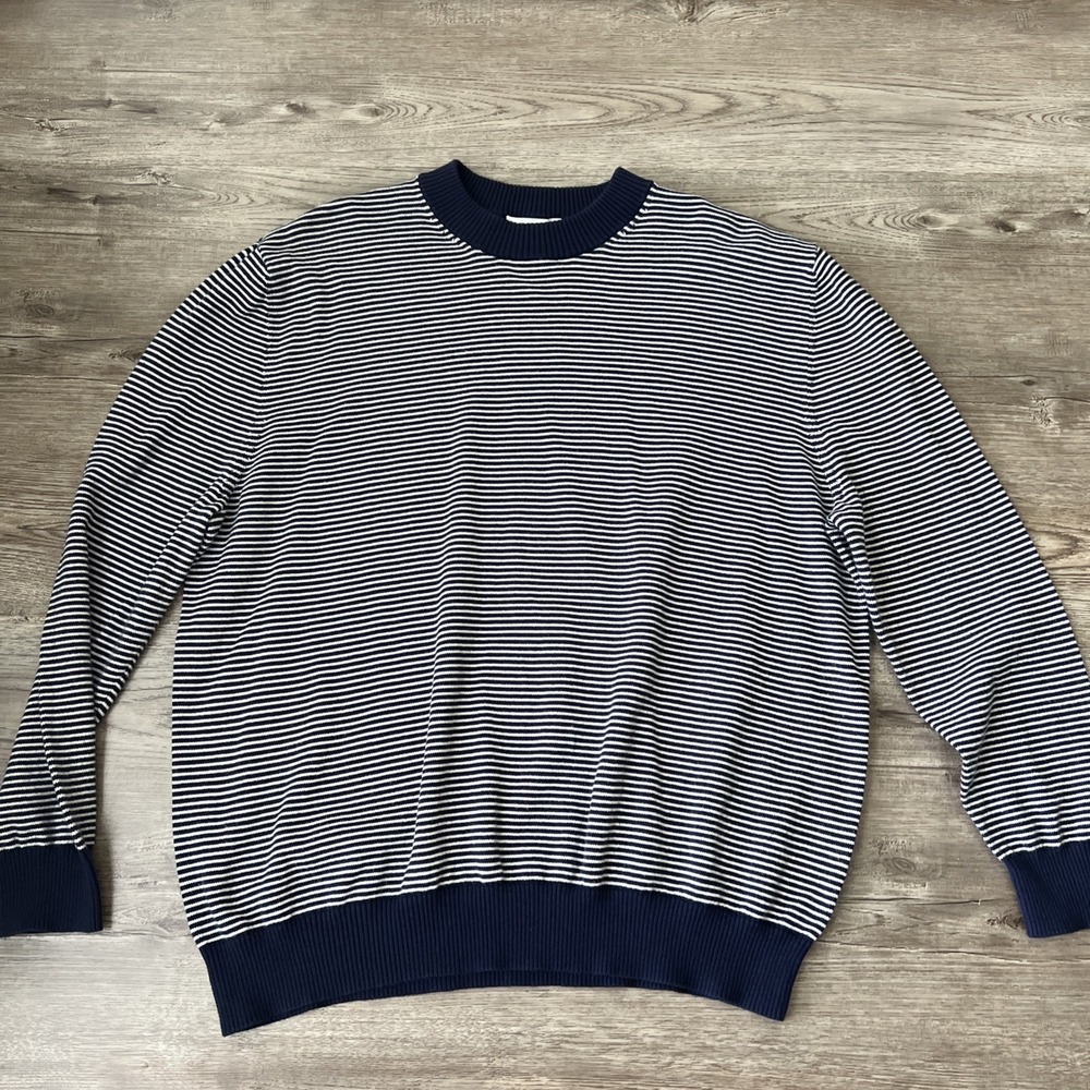 Hilburn Cotton Crew Neck Sweater Mens X Blue Stripe